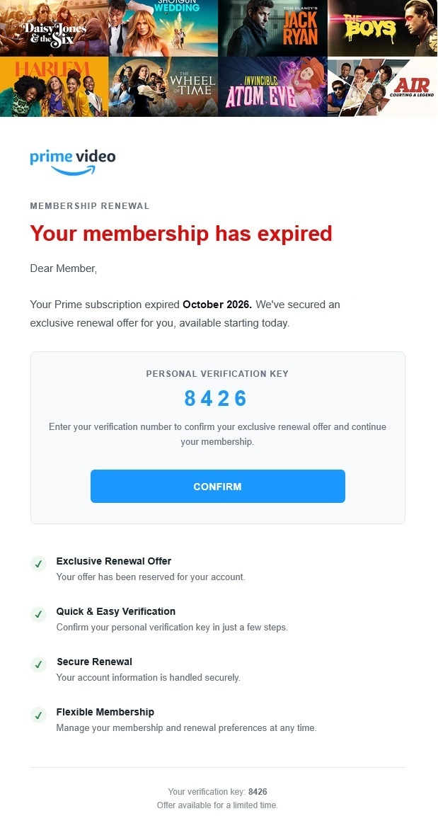 Prime Video Membership Renewal - Your exclusive streaming renewal offer